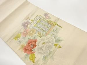 綴れ御所車に牡丹・菊模様織出し名古屋帯